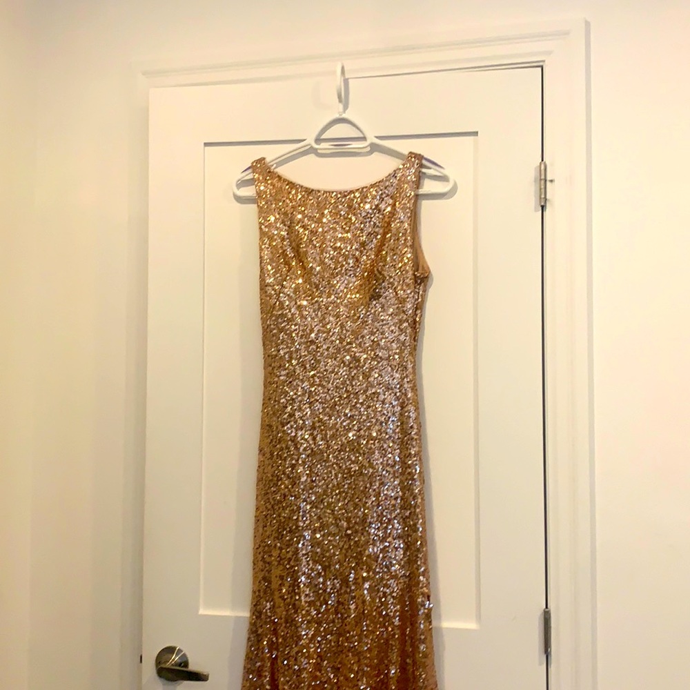 Beautiful Size 2 gold sequin long bridesmaid dress.